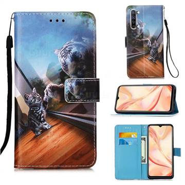 Mirror Cat Matte Leather Wallet Phone Case for Oppo Find X2 Lite