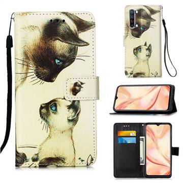 Cat Confrontation Matte Leather Wallet Phone Case for Oppo Find X2 Lite