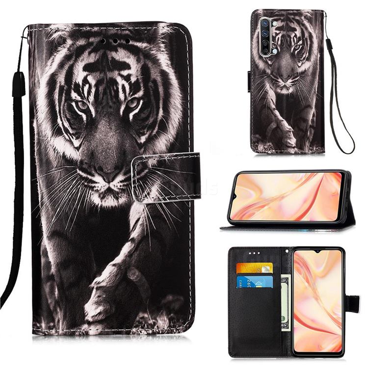 Black and White Tiger Matte Leather Wallet Phone Case for Oppo Find X2 Lite