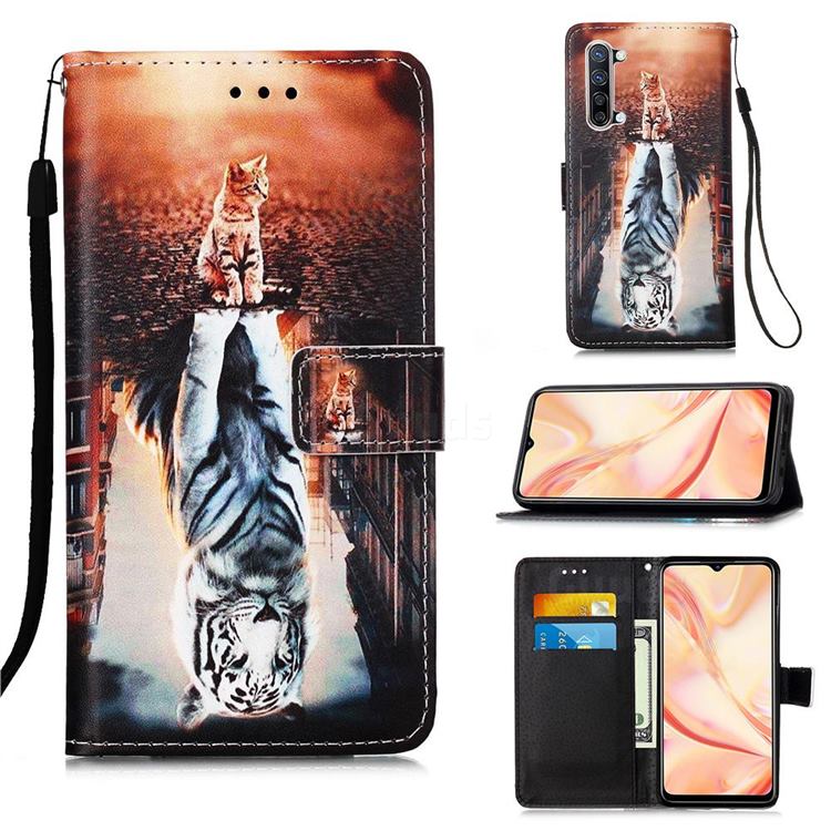 Cat and Tiger Matte Leather Wallet Phone Case for Oppo Find X2 Lite