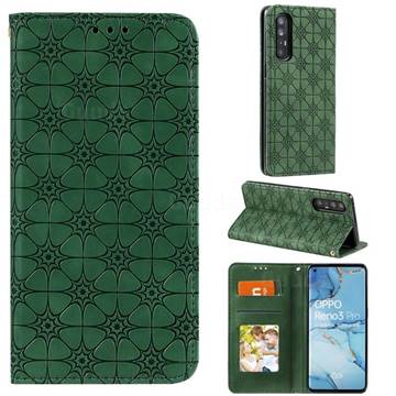Intricate Embossing Four Leaf Clover Leather Wallet Case for Oppo Find X2 Neo - Blackish Green