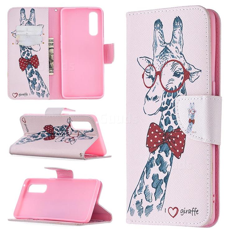 Glasses Giraffe Leather Wallet Case for Oppo Find X2 Neo