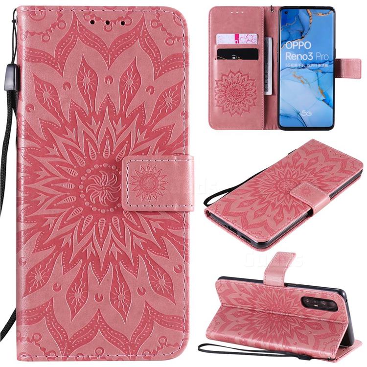 Embossing Sunflower Leather Wallet Case for Oppo Find X2 Neo - Pink