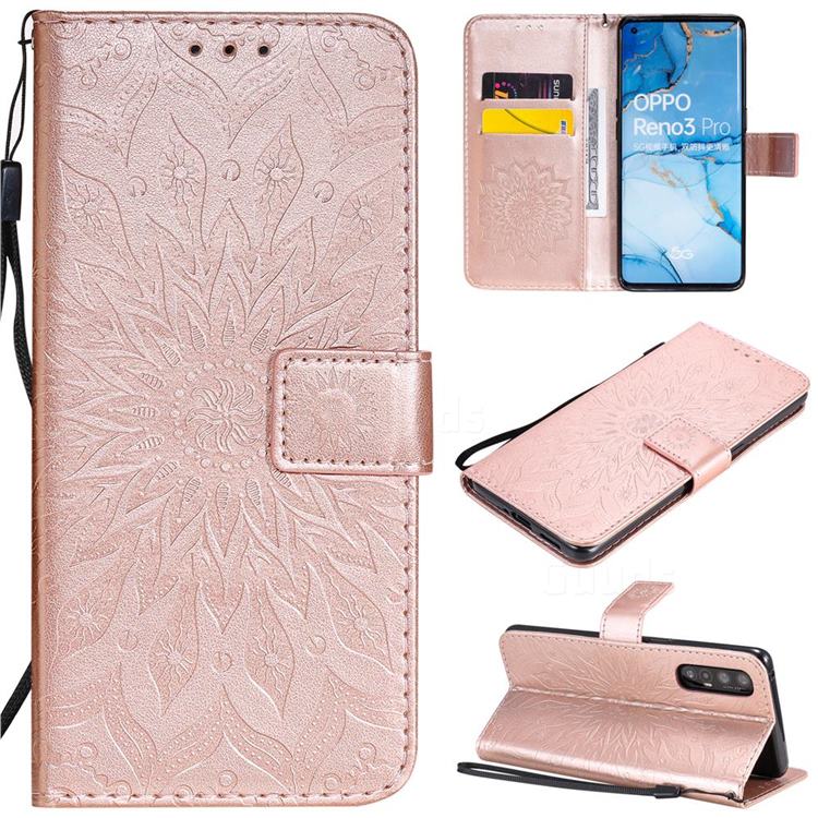 Embossing Sunflower Leather Wallet Case for Oppo Find X2 Neo - Rose Gold
