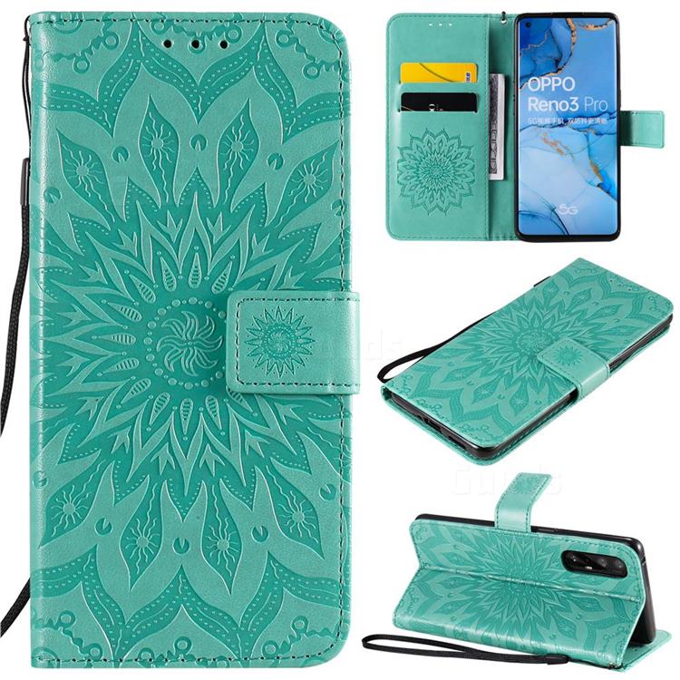 Embossing Sunflower Leather Wallet Case for Oppo Find X2 Neo - Green