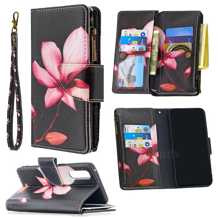 Lotus Flower Binfen Color BF03 Retro Zipper Leather Wallet Phone Case for Oppo Find X2 Neo