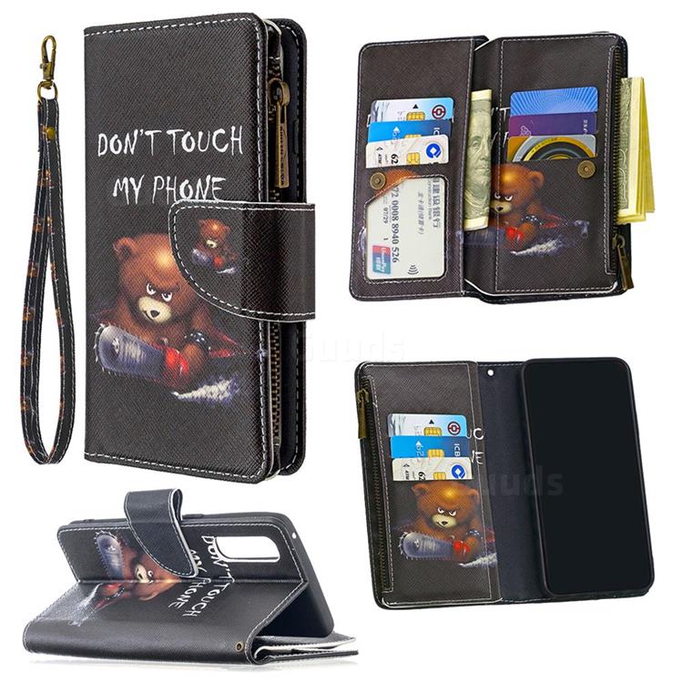 Chainsaw Bear Binfen Color BF03 Retro Zipper Leather Wallet Phone Case for Oppo Find X2 Neo