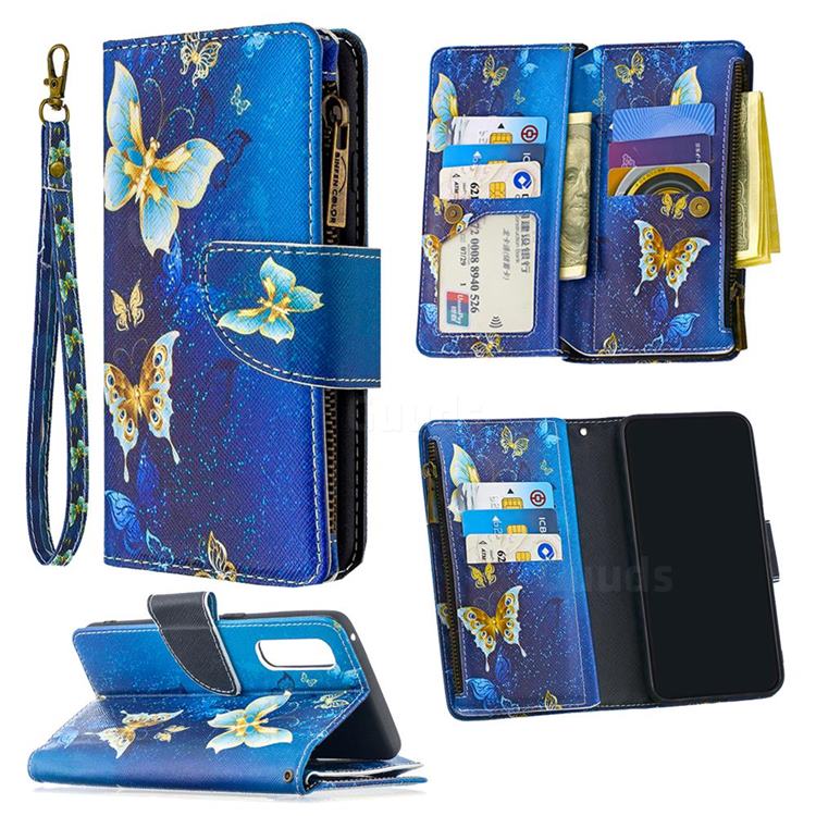 Golden Butterflies Binfen Color BF03 Retro Zipper Leather Wallet Phone Case for Oppo Find X2 Neo