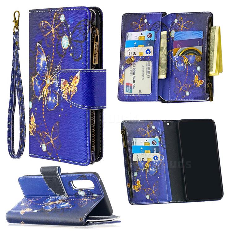 Purple Butterfly Binfen Color BF03 Retro Zipper Leather Wallet Phone Case for Oppo Find X2 Neo