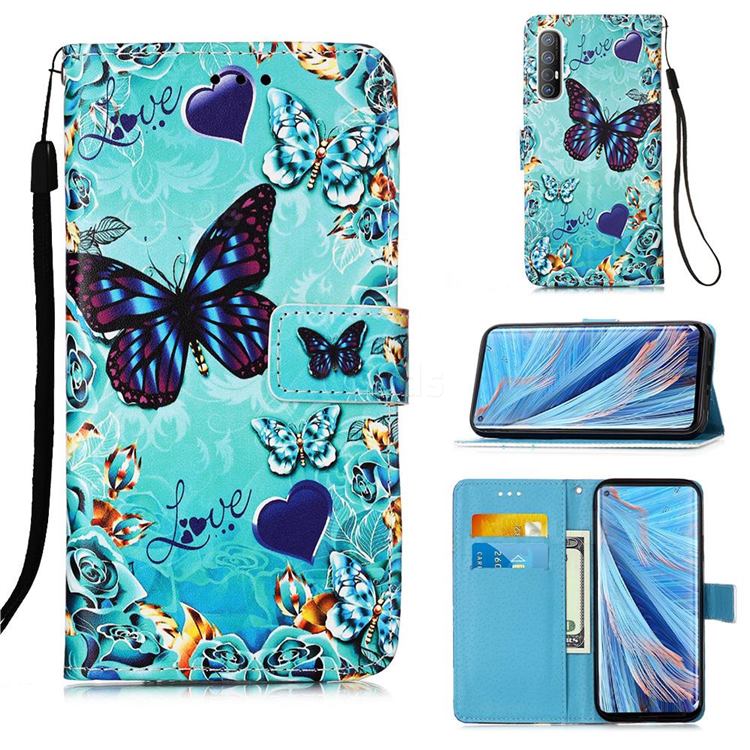 Love Butterfly Matte Leather Wallet Phone Case for Oppo Find X2 Neo