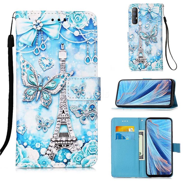 Tower Butterfly Matte Leather Wallet Phone Case for Oppo Find X2 Neo