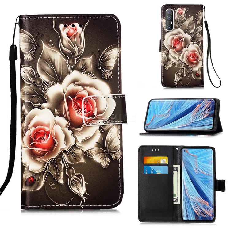 Black Rose Matte Leather Wallet Phone Case for Oppo Find X2 Neo
