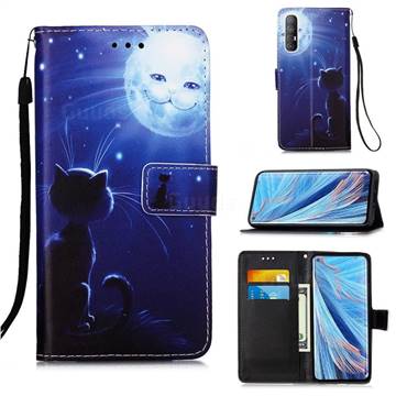 Cat and Moon Matte Leather Wallet Phone Case for Oppo Find X2 Neo