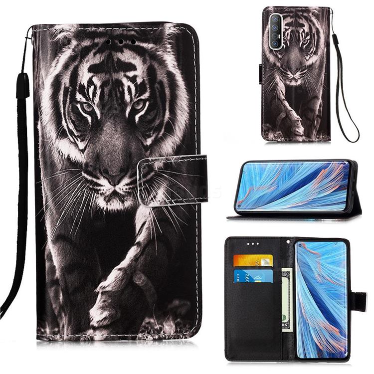 Black and White Tiger Matte Leather Wallet Phone Case for Oppo Find X2 Neo