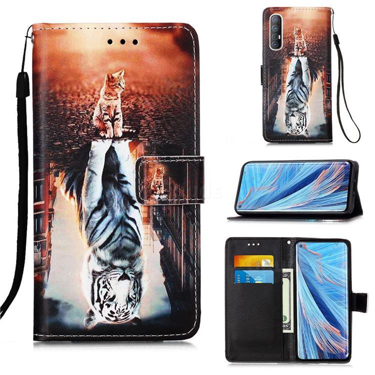 Cat and Tiger Matte Leather Wallet Phone Case for Oppo Find X2 Neo