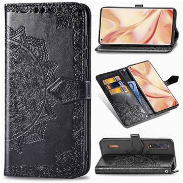 Embossing Imprint Mandala Flower Leather Wallet Case for Oppo Find X2 Pro - Black