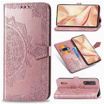 Embossing Imprint Mandala Flower Leather Wallet Case for Oppo Find X2 Pro - Rose Gold