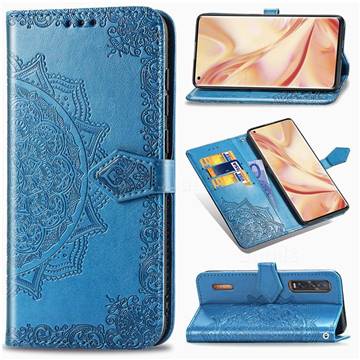 Embossing Imprint Mandala Flower Leather Wallet Case for Oppo Find X2 Pro - Blue
