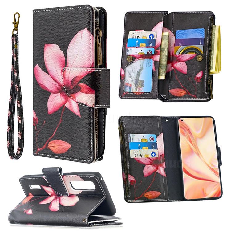Lotus Flower Binfen Color BF03 Retro Zipper Leather Wallet Phone Case for Oppo Find X2 Pro