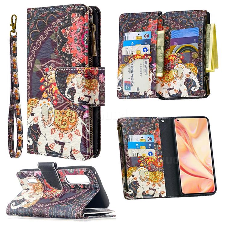 Totem Flower Elephant Binfen Color BF03 Retro Zipper Leather Wallet Phone Case for Oppo Find X2 Pro