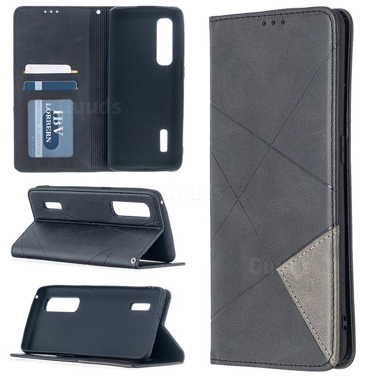 Prismatic Slim Magnetic Sucking Stitching Wallet Flip Cover for Oppo Find X2 Pro - Black