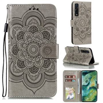 Intricate Embossing Datura Solar Leather Wallet Case for Oppo Find X2 Pro - Gray