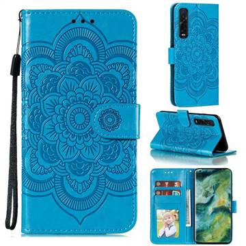 Intricate Embossing Datura Solar Leather Wallet Case for Oppo Find X2 Pro - Blue