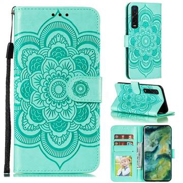 Intricate Embossing Datura Solar Leather Wallet Case for Oppo Find X2 Pro - Green