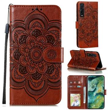 Intricate Embossing Datura Solar Leather Wallet Case for Oppo Find X2 Pro - Brown