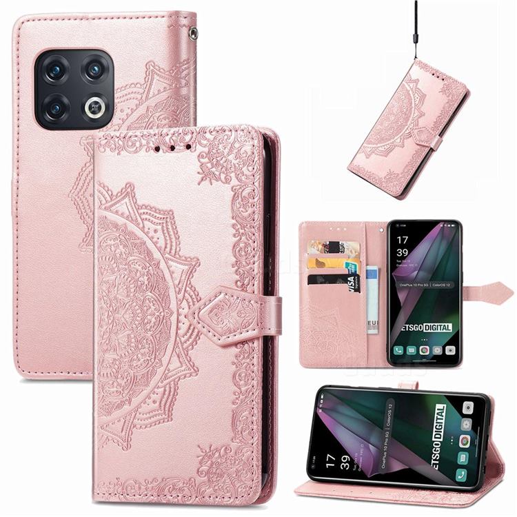 Embossing Imprint Mandala Flower Leather Wallet Case for OnePlus 10 Pro - Rose Gold