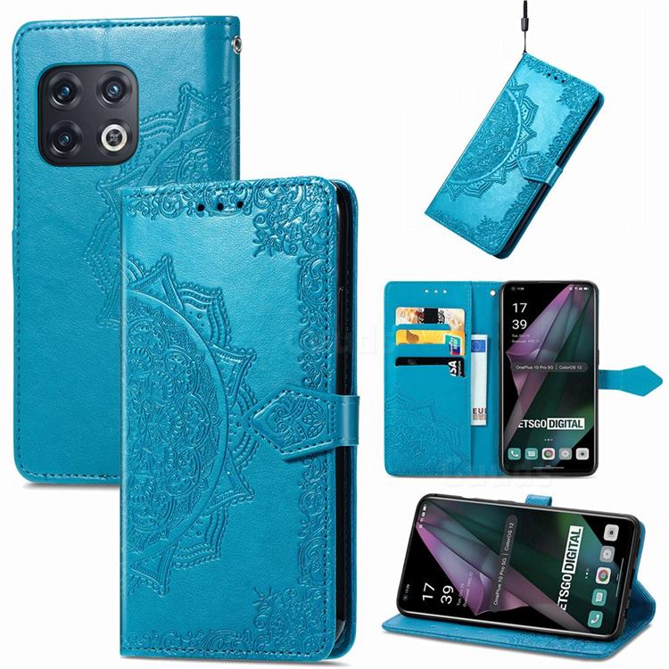 Embossing Imprint Mandala Flower Leather Wallet Case for OnePlus 10 Pro - Blue