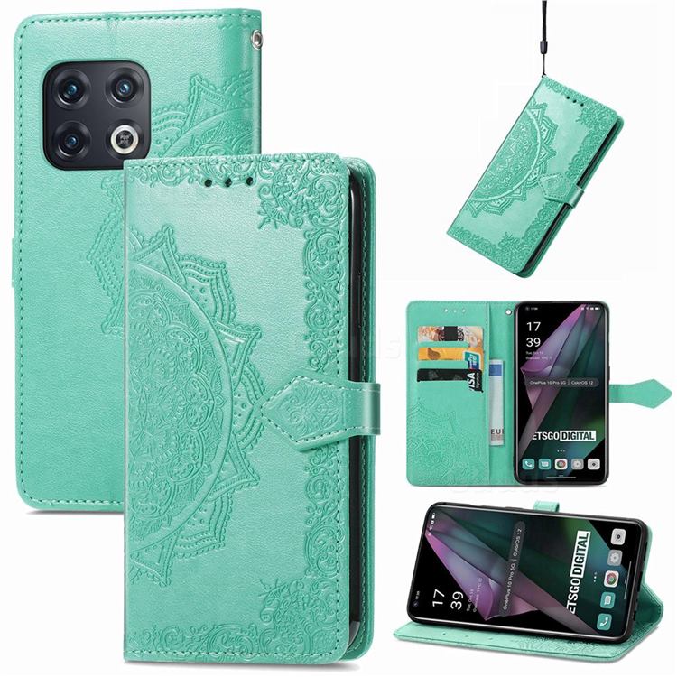 Embossing Imprint Mandala Flower Leather Wallet Case for OnePlus 10 Pro - Green