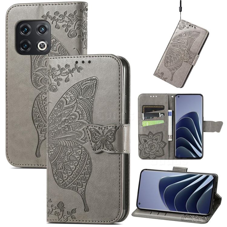 Embossing Mandala Flower Butterfly Leather Wallet Case for OnePlus 10 Pro - Gray