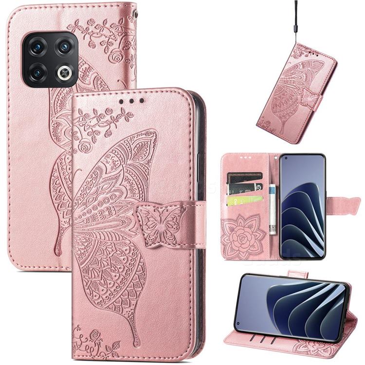 Embossing Mandala Flower Butterfly Leather Wallet Case for OnePlus 10 Pro - Rose Gold