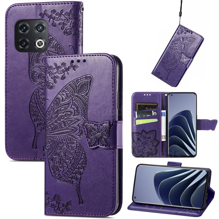 Embossing Mandala Flower Butterfly Leather Wallet Case for OnePlus 10 Pro - Dark Purple