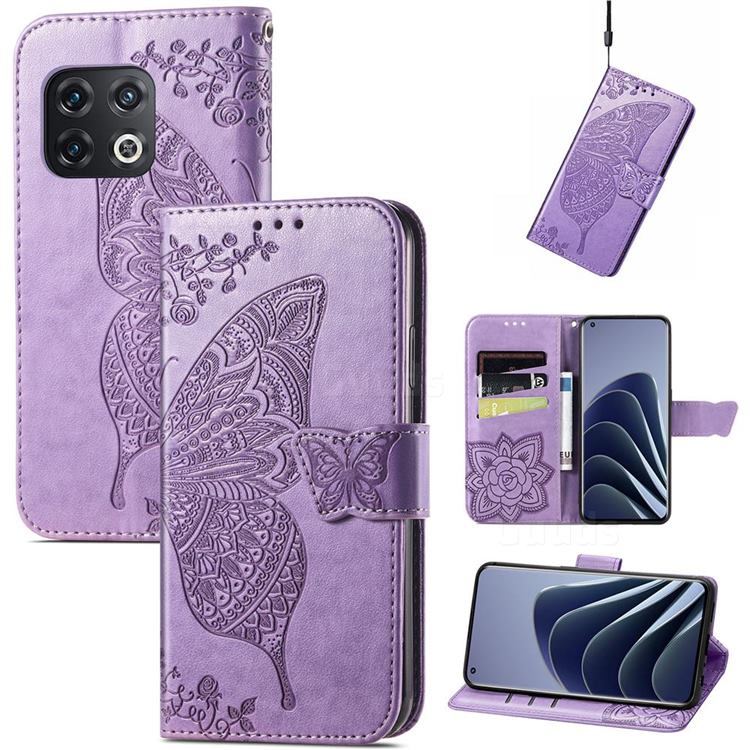Embossing Mandala Flower Butterfly Leather Wallet Case for OnePlus 10 Pro - Light Purple