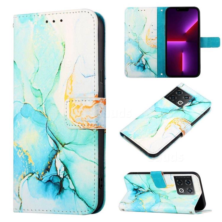 Green Illusion Marble Leather Wallet Protective Case for OnePlus 10 Pro