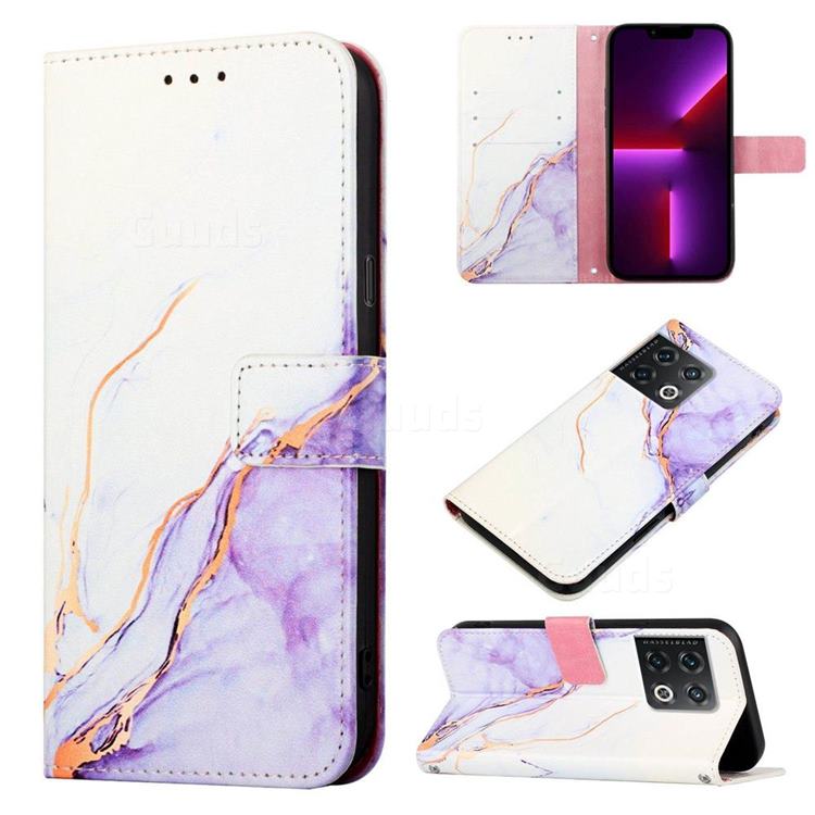 Purple White Marble Leather Wallet Protective Case for OnePlus 10 Pro