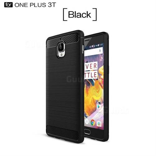 Luxury Carbon Fiber Brushed Wire Drawing Silicone TPU Back Cover for OnePlus 3T 3 (Black)