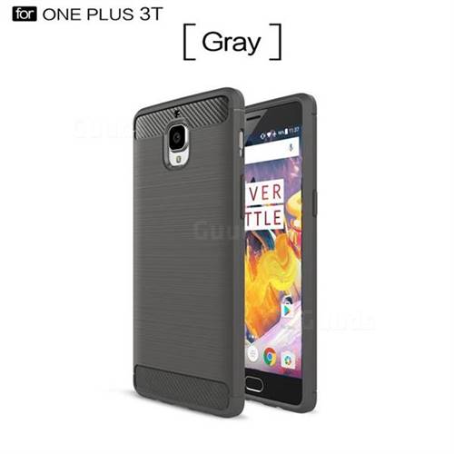 Luxury Carbon Fiber Brushed Wire Drawing Silicone TPU Back Cover for OnePlus 3T 3 (Gray)