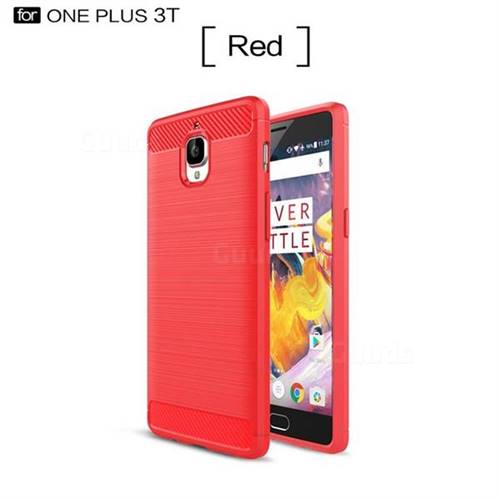 Luxury Carbon Fiber Brushed Wire Drawing Silicone TPU Back Cover for OnePlus 3T 3 (Red)
