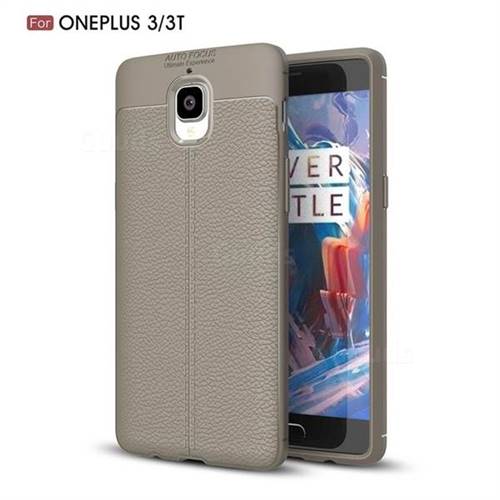 Luxury Auto Focus Litchi Texture Silicone TPU Back Cover for OnePlus 3T 3 - Gray