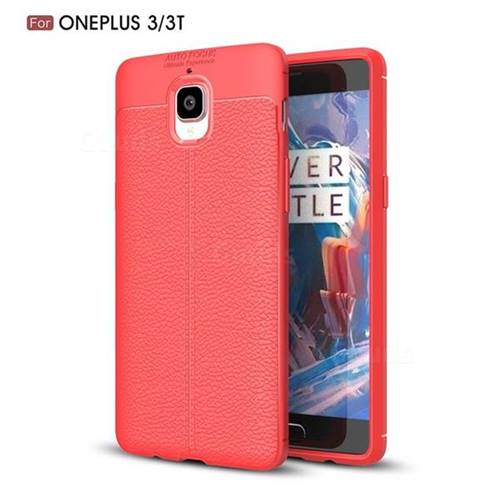 Luxury Auto Focus Litchi Texture Silicone TPU Back Cover for OnePlus 3T 3 - Red