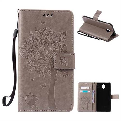 Embossing Butterfly Tree Leather Wallet Case for OnePlus 3T 3 - Grey