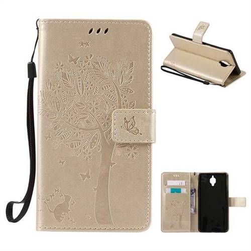 Embossing Butterfly Tree Leather Wallet Case for OnePlus 3T 3 - Champagne