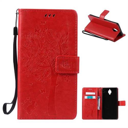 Embossing Butterfly Tree Leather Wallet Case for OnePlus 3T 3 - Red