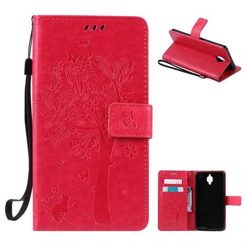 Embossing Butterfly Tree Leather Wallet Case for OnePlus 3T 3 - Rose