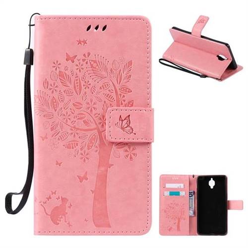 Embossing Butterfly Tree Leather Wallet Case for OnePlus 3T 3 - Pink
