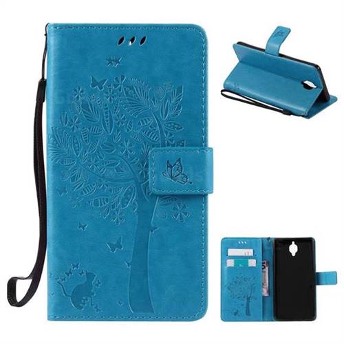 Embossing Butterfly Tree Leather Wallet Case for OnePlus 3T 3 - Blue