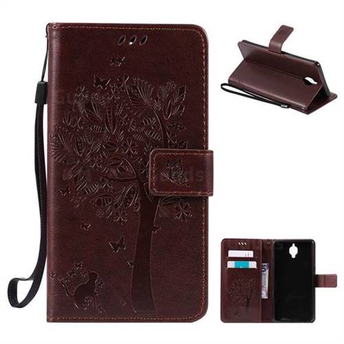 Embossing Butterfly Tree Leather Wallet Case for OnePlus 3T 3 - Coffee